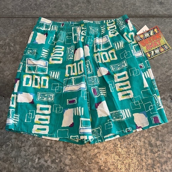 NWT Vintage Break Away Swim Trunks Mens Medium Surf Shorts Green Teal 90s Cotton - Picture 1 of 10